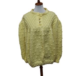 Handknit Sunny Yellow Puff Sleeve Popcorn stitch sweater